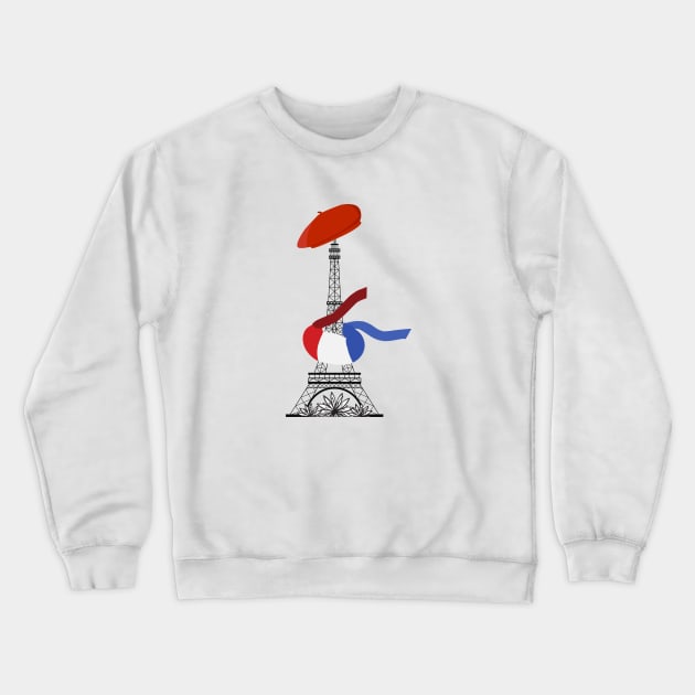 Addicted to Paris (French Beret and Flag) Crewneck Sweatshirt by leBoosh-Designs